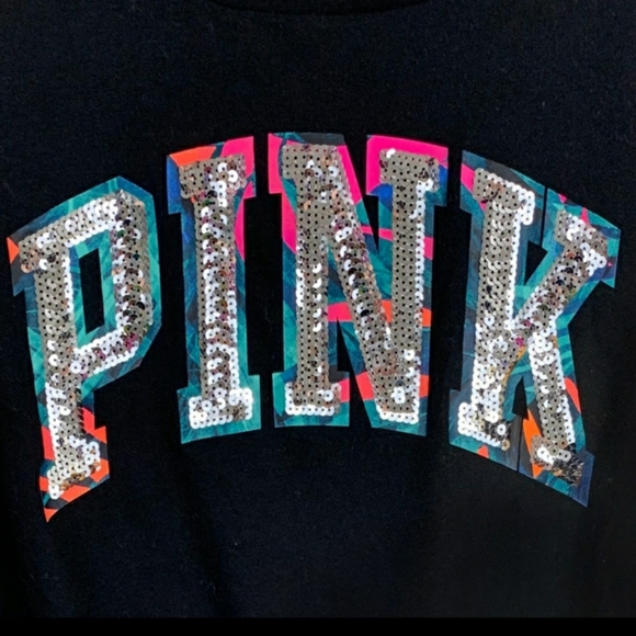 VS PINK Tropical Sequin Tie Front Tee Small - Picture 2 of 4